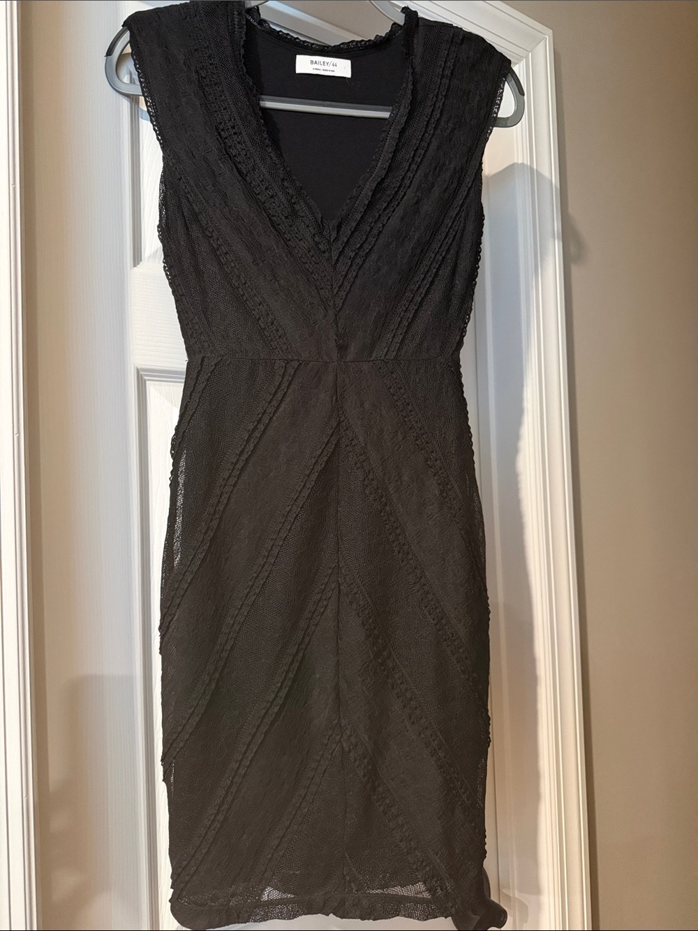 Black Textured V-Neck Mini Dress